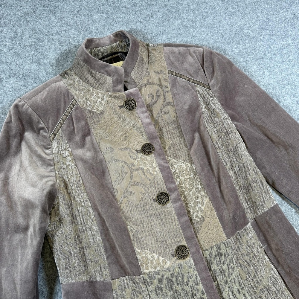 Chico's Velvet Coat Womens 0 Brown Animal Print Button Front Mid Length Jacquard